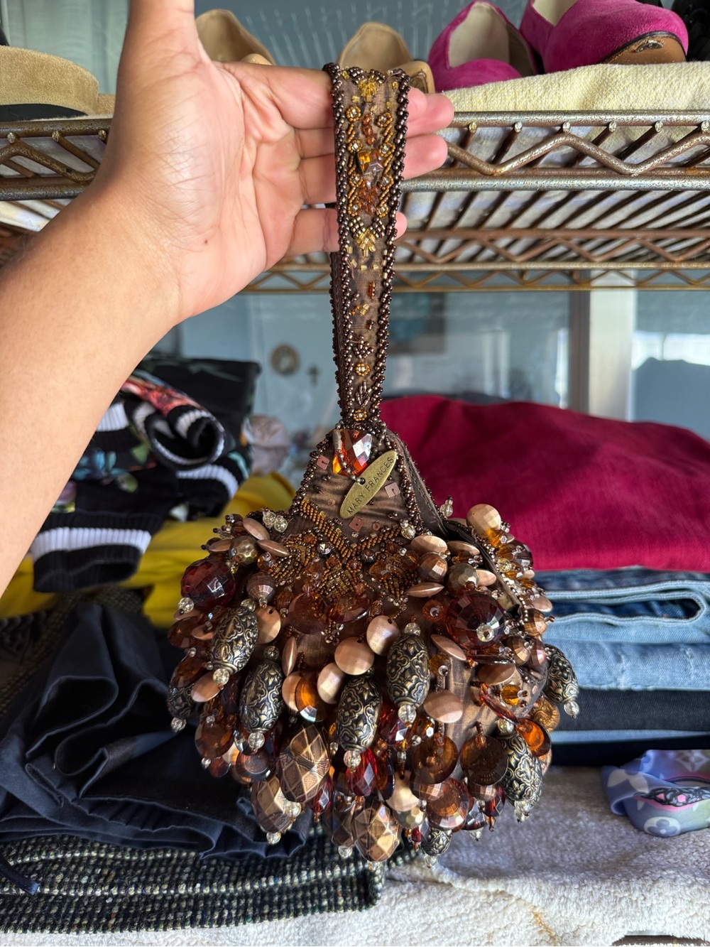 Mary Frances Bombshell Beaded Mini Handbag Rare Boho Evening Bag
